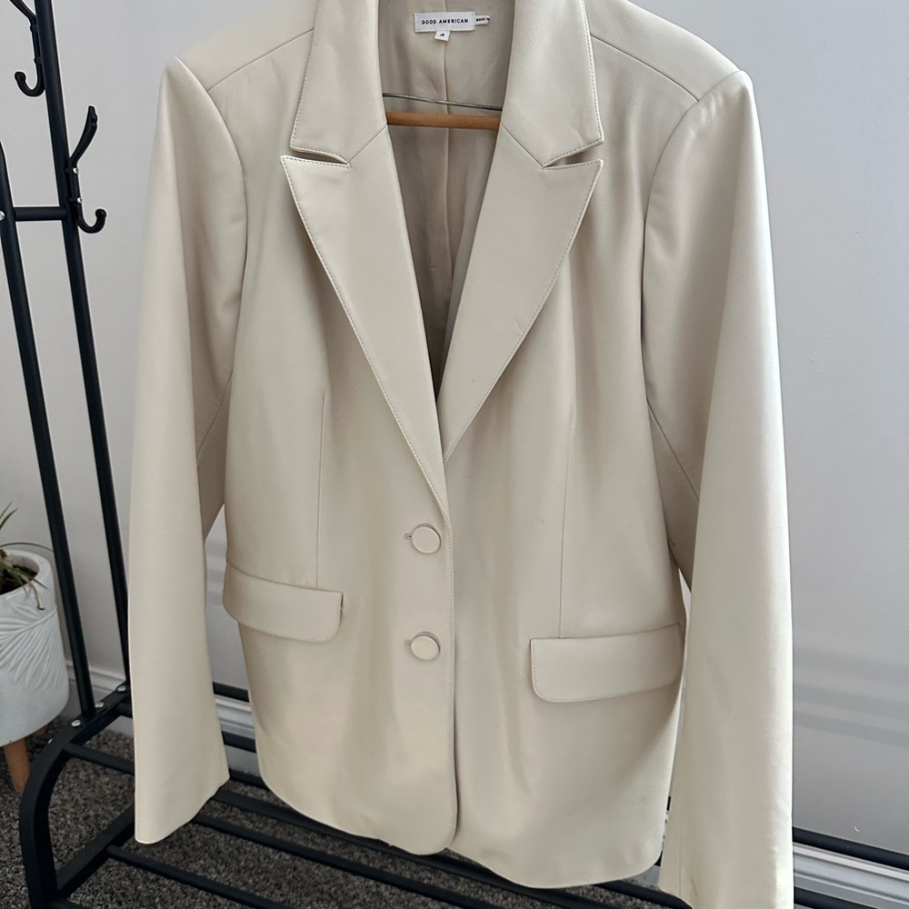 Good American Vegan Leather Cream Blazer
